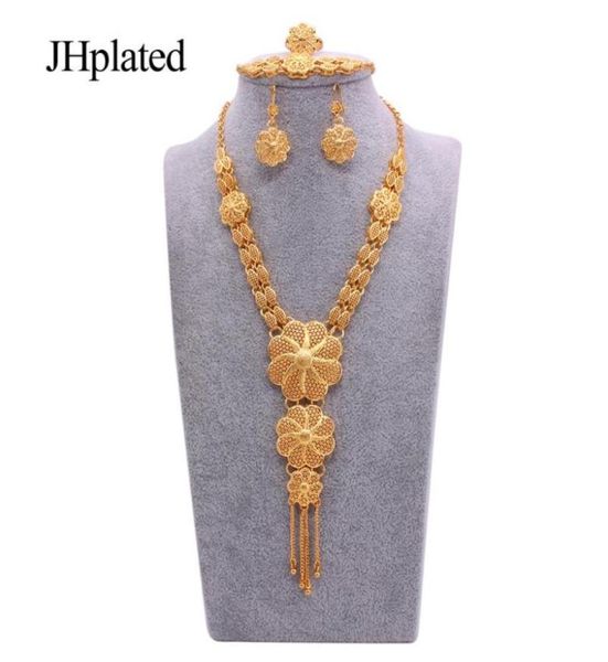 

dubai hawaiian 24k gold plated bridal jewelry sets necklace earrings bracelet rings gifts wedding jewellery set for women 9851588, Silver