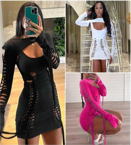 

women 2023 designer dresses new fashion open back hollow out dress long sleeve cape set7533148, Black;gray