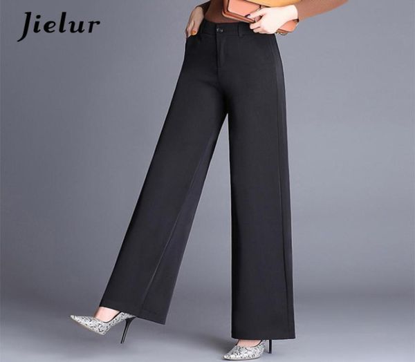 

jielur fashion elegant lady autumn wide leg pants women high waist formal loose slim ol black suit pants oversized trousers 2104122953147, Black;white
