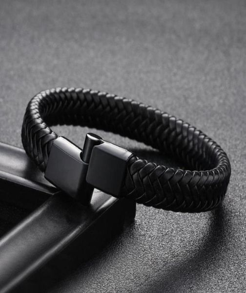 

punk braclets charm blackbrown man bracelets with braided leather stainless steel magnetic clasp rope women jewelry2214520, Golden;silver