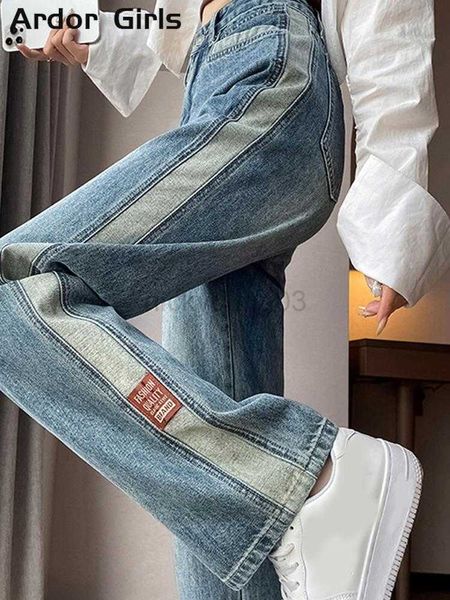 

women's jeans y2k panelled women jeans korean high waist straight female denim pant 2023 spring summer streetwear vintage blue lady pan