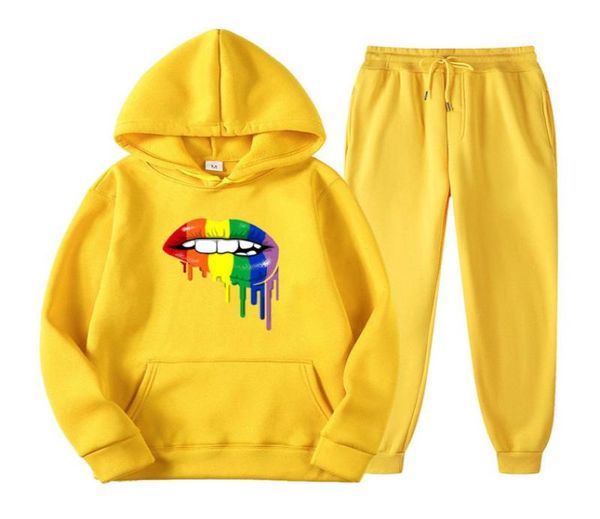 

propcm autumn winter hoodies vintage two piece set lips print sweatshirt jogger pants tracksuit women clothes casual lounge w9244249, Gray