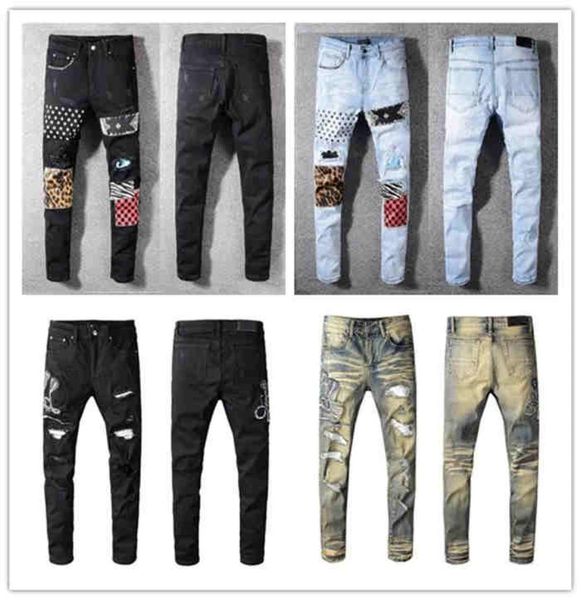 

23ss ripped fashion jeans clothing designer pants light blue mens slim denim straight biker hole hip hop jeans men denims trouser 6792797
