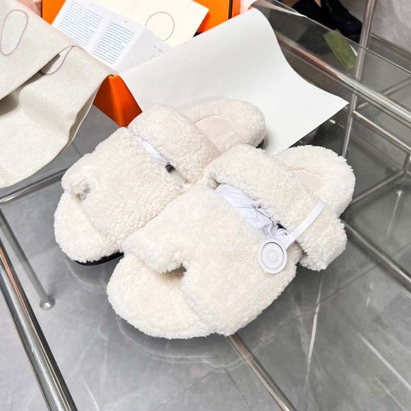 

fashion designer shoe luxury women wool sandals slippers woman slipper shoes brand autumn winter slides fur sandal casual shoes size brand w, Black