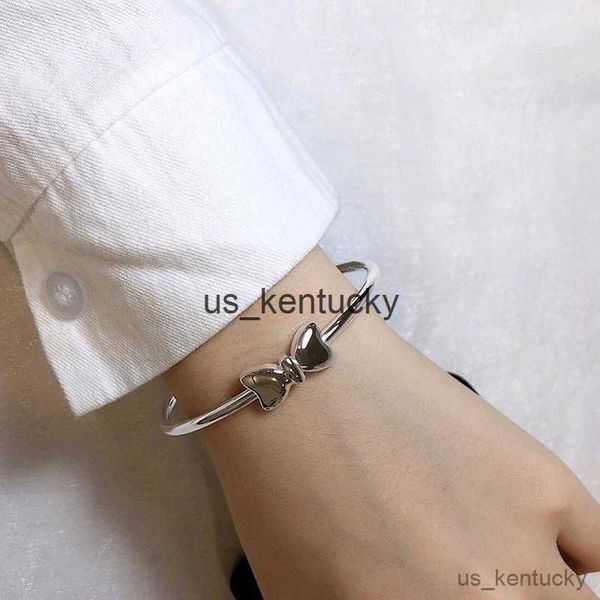 

charm bracelets mini bowknot women's open cuff silver color metal bangles adjustable wrist jewelry pulseras fashion hand decor r230821, Golden;silver
