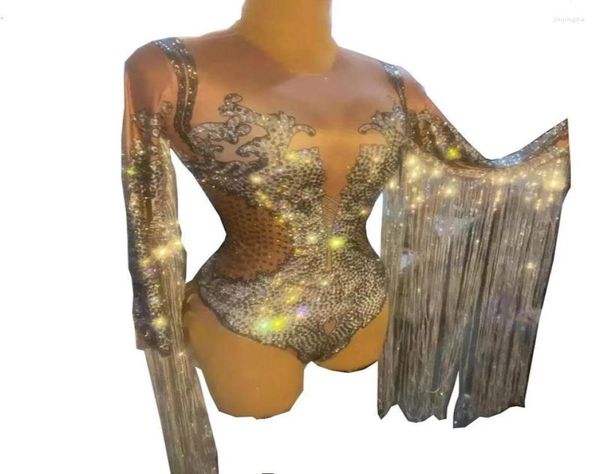 

stage wear sparkly rhines sequin fringes bodysuit women bodycon club dancer tassel leotard party show dance costume2332435, Black;red