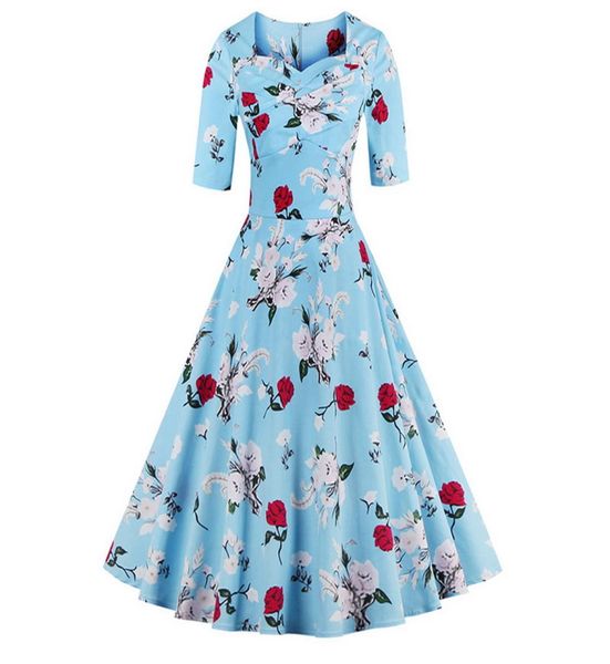 

womens 1950s plus size s4xl vintage short sleeve dress rose foral print elegant evening party swing dress dk3033mx5863527, White;black