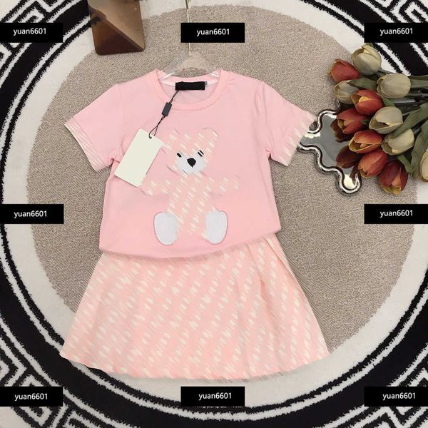 

luxury kids designer clothes child pink sets baby dress summer tracksuit crewneck t-shirt and khaki skirt outdoor size 100-160 cm feb18, White