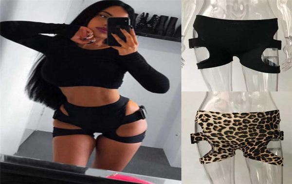 

hirigin girls high waist cut biker shorts woman elastic slim sporty buckle shorts hollow out black leopard print shorts new y5228596, White;black