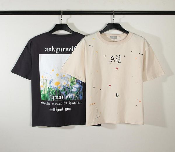 

painting flowers shortsleeved distressed tee men and women hip hop casual short sleeve tees5484247, White;black
