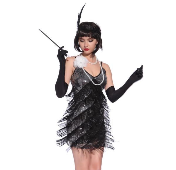 

roaring 1920s flapper dress costumes great gatsby party dress vneck backless spaghetti strap fringe mini dance5937546, White;black