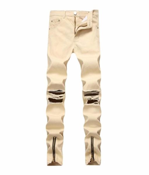 

knee ripped jeans men skinny color denim pants brand designer slim fit histreet mens distressed joggers holes washed destroyed1608056, Blue