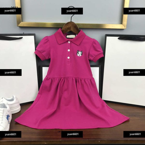 

luxury girl clothing embroidery logo kids skirt baby lapel dress child solid color clothes ing, Red;yellow
