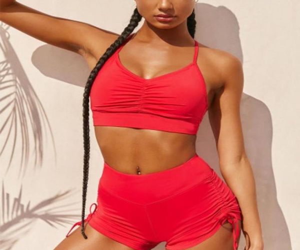 

women summer yoga suits trendy short sets fashion crop hort set tracksuits yogawear sports vest shortswear two pieces set sui84171305, Gray