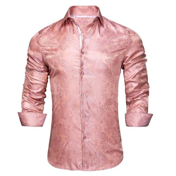 

men's casual shirts rose pink paisley silk shirt long sleeve for men jacquard male business party wedding dress hi-tie design208s, White;black