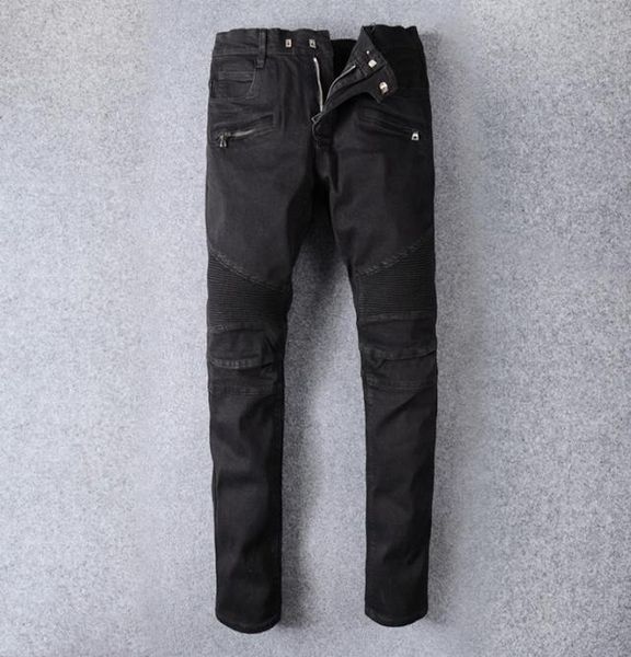 

fashion streetwear men jeans black color spliced designer hip hop jeans men classical denim cargo pants motor biker7578498, Blue