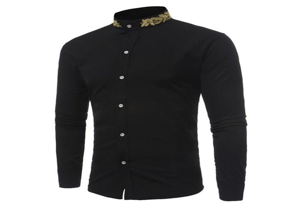 

new spring autumn shirt men long sleeve stand collar shirt men slim fit button formal occasion shirts4764424, White;black