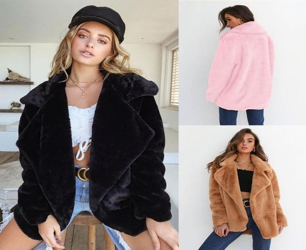 

new autumn winter fleece faux fur jacket coat fashion ladies women long sleeve open front turn down collar outerwear 20197396016, Black;brown