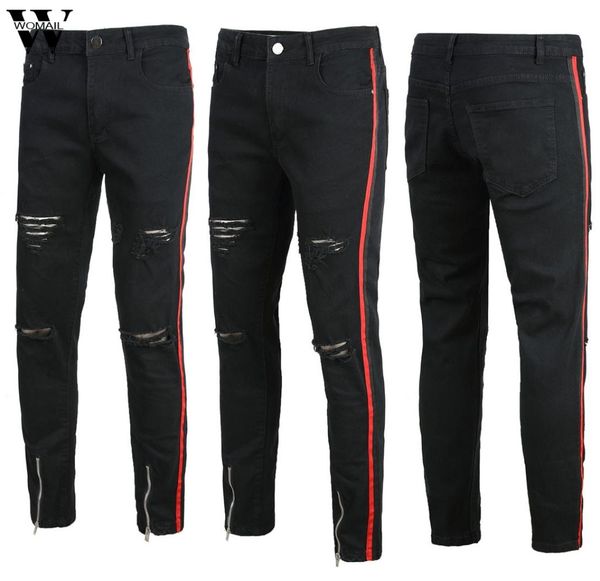 

womail pant men stretchy black skinny jeans hole pure color slim fit denim vintage denim pants zipper jean 2019 j726876027, Blue