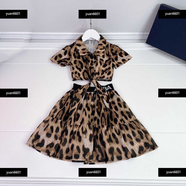 

luxury baby clothes fashion girl skirt suit kid sets 2pcs polo neck short sleeve cardigan and leopard print skirt shipping size 90-150 cm ma, White