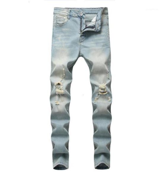 

mens fashion washing jeans casual denim pants distressed slim stretch cowboy biker hip hop street male jeans15264909245720, Blue