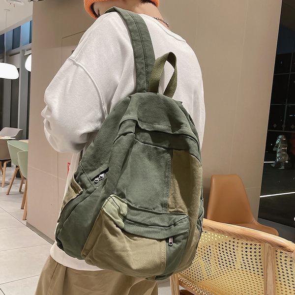 

school bags fashion panelled women backpack canvas kawaii girl travel book college lady lapbackpacks cute rucksack schoolbag 230821
