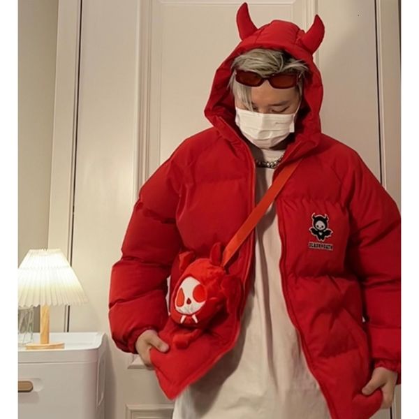 

men's jackets winter street hooded men hip hop retro embroidery little devil padded jacketsy2k winter harajuku hooded thicken parkas co, Black;brown