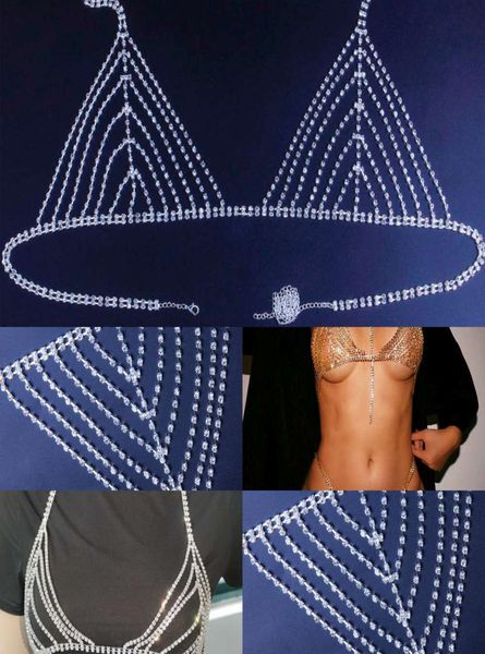 

lady ins same suit exaggerated rhintone bikini body chain bodychain9252598, Silver
