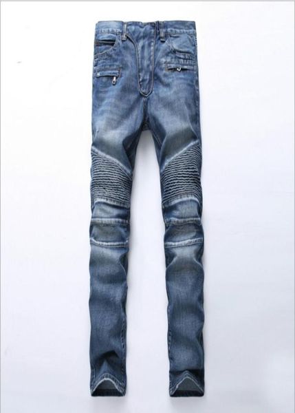 

distressed robin motorcycle men039s jeans rock revival skinny slim ripped hole men039s brand denim pants men designer9622620, Blue