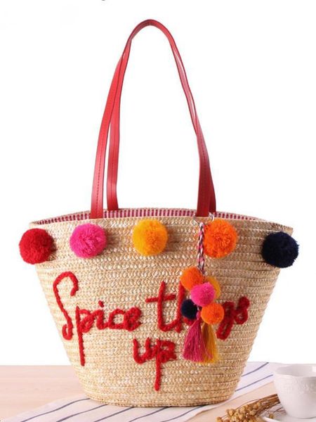 

waist bag summer beach bag with hairball tassel lady large tote letter messager girl hoilday rattan handbag c97 230821