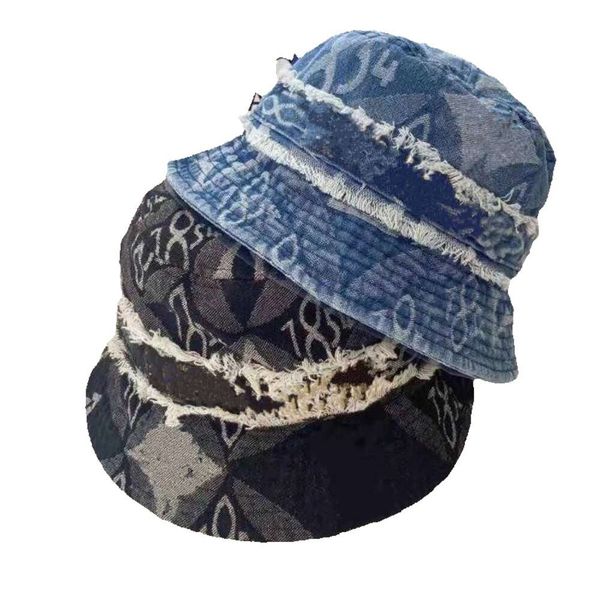 

new denim bucket hat for men and women 2022 spr summer designer 1854 letter printed sun caps cow fisherman beach sun visor hats, Blue;gray