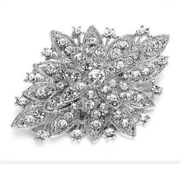 

vintage silver plated clear rhinestone crystal diamante large wedding bouquet flower brooch pin 11 colors available1749820, Gray