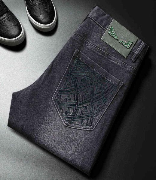 

printed autumn jeans men039s grey black threedimensional stamping wash cat beard highend style casual pants3628501, Blue