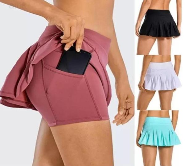 

womens tennis skirts pleated yoga skirt gym clothes women running fitness golf pants shorts sports back waist pocket zipper1228256, Black