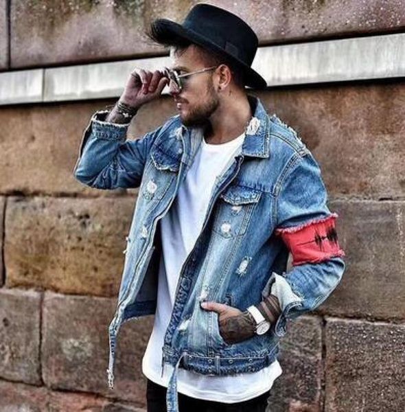 

front zipper destroyed jeans flight jacket men ripped denim jean jackets hip hop overcoats casual streetwear7776265, Black;brown