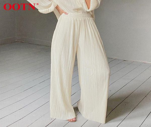 

ootn khaki pleated wide leg pants women trousers elegant casual palazzo pants elastic high waist ruched oversized pants ladies 2015562301, Black;white