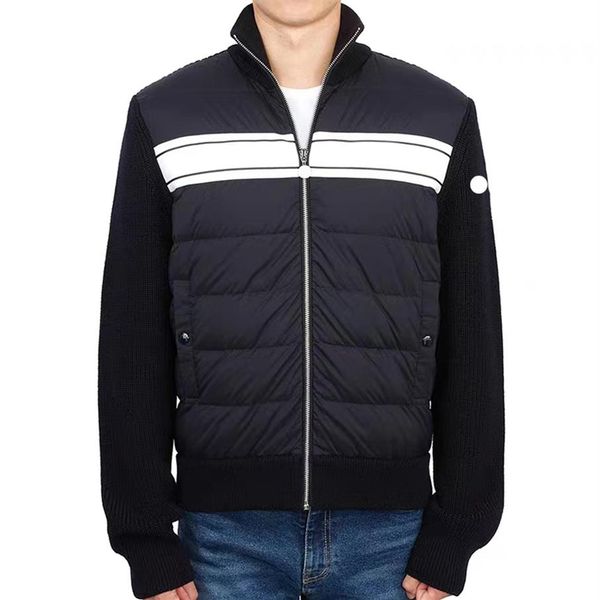 

new knitted panel mens down jacket autumn winter stand up collar cardigan knitted jacket chest letter design down jackets designer247l, Black