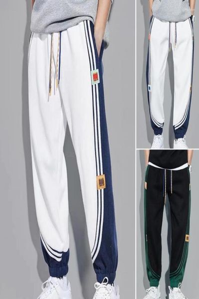 

men039s pants striped color block drawstring patchwork spring autumn men sweatpants korean style ankle tied pockets trousers fo4739389, Black