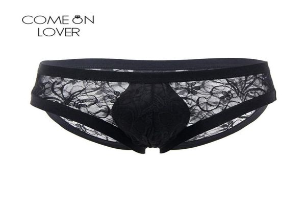 

comeonlover lace panties for men low waist floral mens transparent briefs comfortable nylon xl male underwear mpl0707653144, Black;white