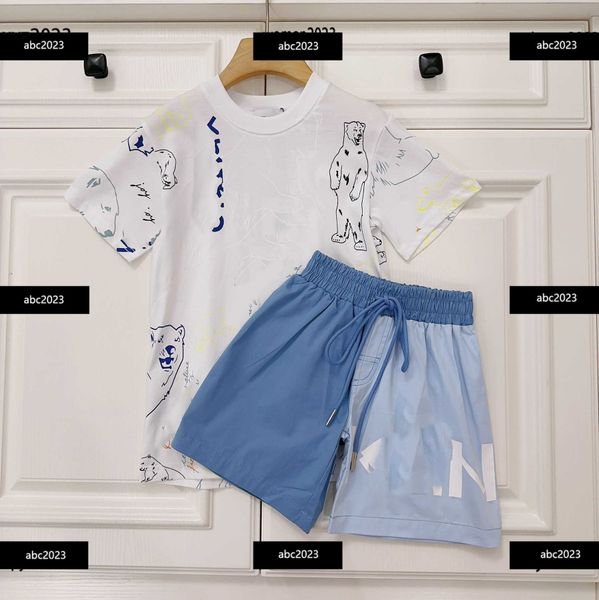 

new tracksuits designer baby clothing boys girls clothes sets size 100-160 cm 2pcs round neck t-shirt and blue shorts april18, White