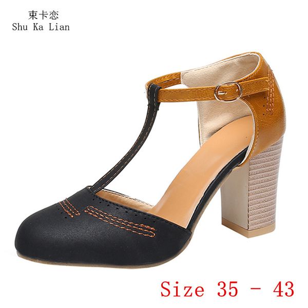 

dress shoes t strap high heel square 8 cm pumps woman party d'orsay kitten heels 230818, Black