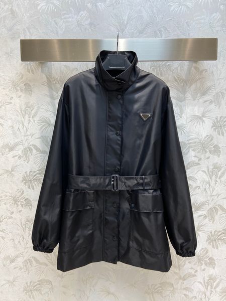 

2023 autumn womens trench coats designer luxury women windbreaker triangle print jacket loose belt coat female casual long trenchs coat, Tan;black