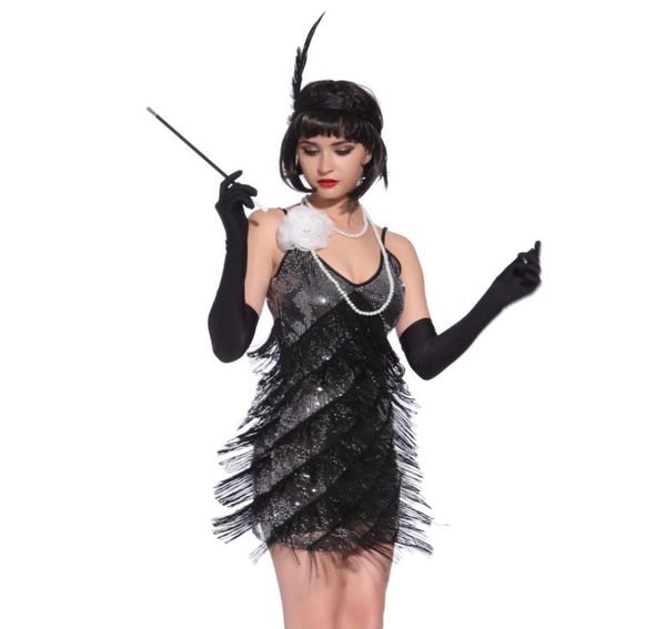

roaring 1920s flapper dress costumes great gatsby party dress vneck backless spaghetti strap fringe mini dance8972687, White;black