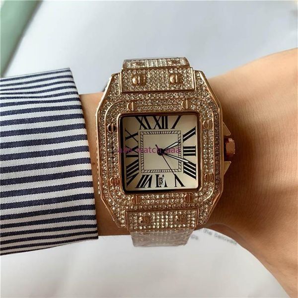 

2021 men women fashion watch shinning diamond watch full iced out watches stainless steel quartz movement luxury wris334s, Slivery;brown