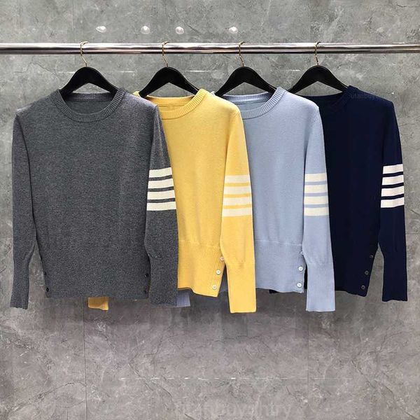 

tb thom sweater autunm winter fashion brand wool jersey stitch women's coat 4-bar stripe classic crew neck pullover sweaters, White;black