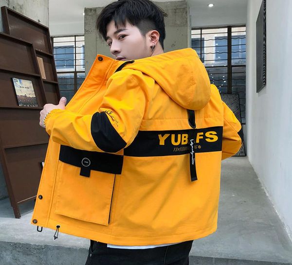 

2020 spring and autumn clothes men jacket size 3xl outwear hooded coat slim parka men039s hooded fashion printed jacket1517387, Black;brown