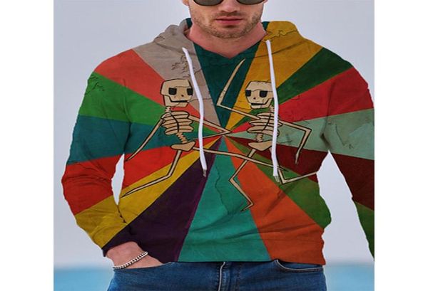 

colorful skull design pattern men s 3d printed hoodie visual impact party punk gothic round neck american sweatsh9972042, Black