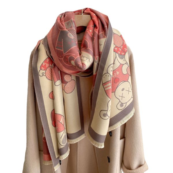 

designer women cashmere scarf little bear winter long luxury brand scarf quality headband fashion classic printed big plaid shawls casual pa, Blue;gray