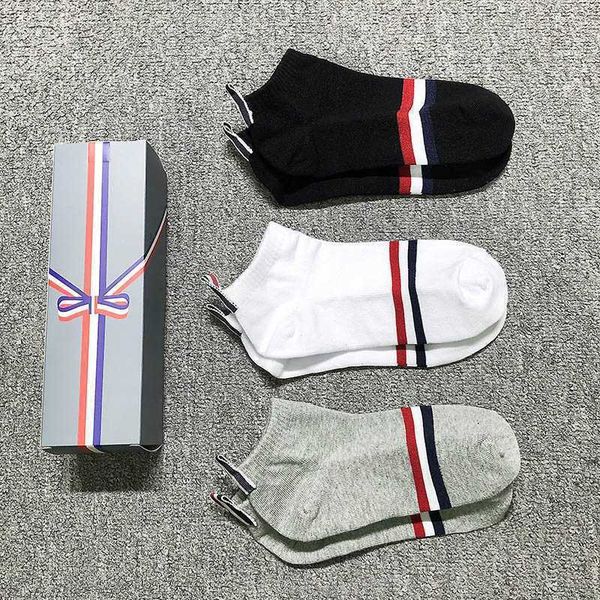 

men's socks tb thom fashion socks cotton classic striped no show casual sports crew ankle socks stocking ins 3/6pairs, Black