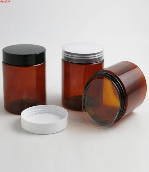

20 x 250ml amber empty pet jars with black white plastic screw lids 250cc cream containerhigh qualtity5334379